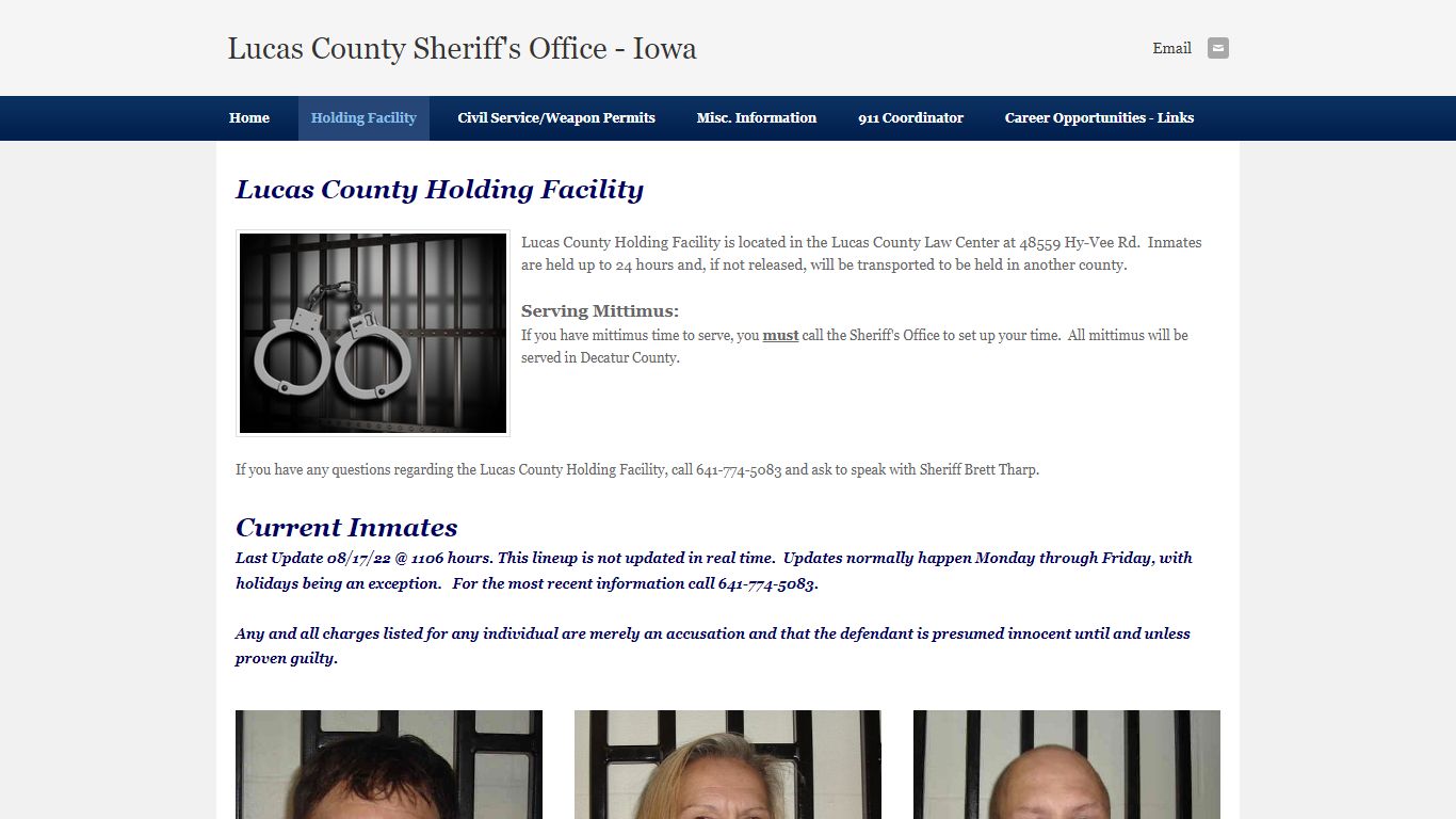 Holding Facility - Lucas County Sheriff's Office - Iowa